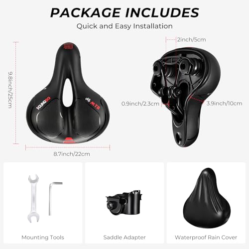 YOUNGDO Bike Seat - Comfortable Gel Foam Padded Leather, Wide Bike Saddle Cushion, Universal Fit, Shock Absorbing, for Women and Men