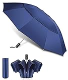 REMALL Paraguas de Golf Grande Antiviento, Paraguas Plegable Resistente al Viento, Paraguas Automatico Mujer Hombre,Doble Cubierta con ventilación Umbrella, Deportivo, Impermeable (Azul)