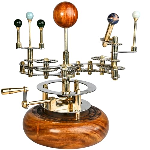 Antique Brass Orrery Planetarium Model with Wooden Base