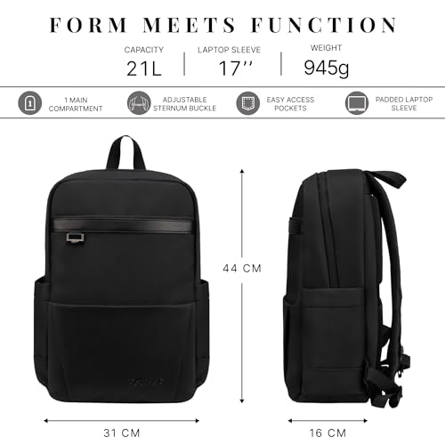 Image of F Gear Berlin Black 21L Premium Soft Touch Laptop Backpack | Fits 17 inch Laptop | Lightweight with Tablet Sleeve, 1 spacious compartment, 2 Pockets & Luggage Strap | Water-Resistant | Office & College