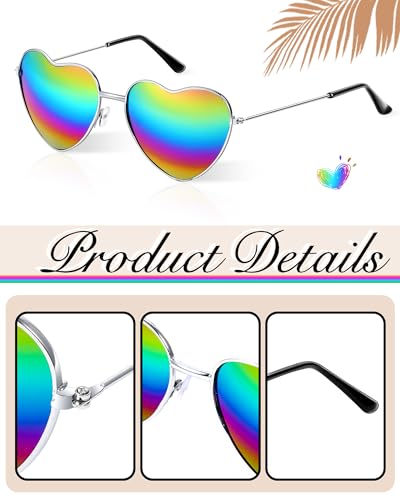 Xuhal 12 Pcs Gay Pride Sunglasses Bulk Lgbtq Pride Rainbow Heart Shaped Glasses Colored Retro Sunglasses Metal Frame Glasses Rainbow Accessories for Women Men3