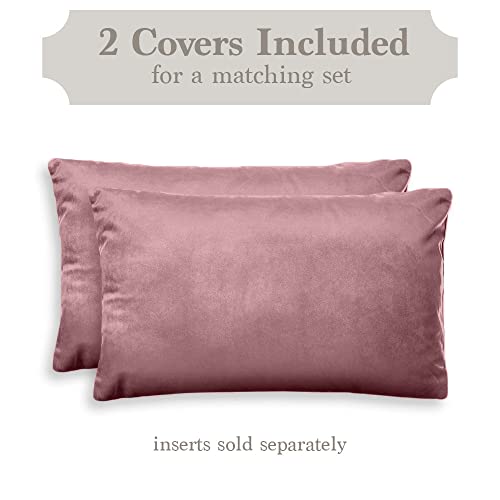The Connecticut Home Company Velvet Throw Pillow Covers, Set Of 2, Soft Decorative Solid Pillowcases, Luxury Home Décor Accent Cushion Cases For Livingroom Couch, Bedroom, Sofa Bed, 12X20, Dusty Pink #TOP7