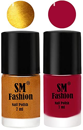 Image of Long Lasting Nail Polish | Nail Paint Combo 7 ml Each) - Set of 2 Golden-Pure Wine
