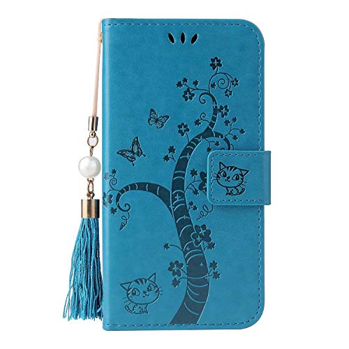 Miagon Wallet Flip Case For Iphone 6/6S,Lovely Butterfly Tree Cat Design Pu Leather Book Style Stand Function Cover,Blue #TOP1