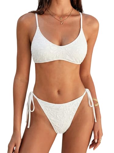 Image of ZAFUL Women's Tie Back Padded High Cut Bralette Bikini Set Two Piece Swimsuit