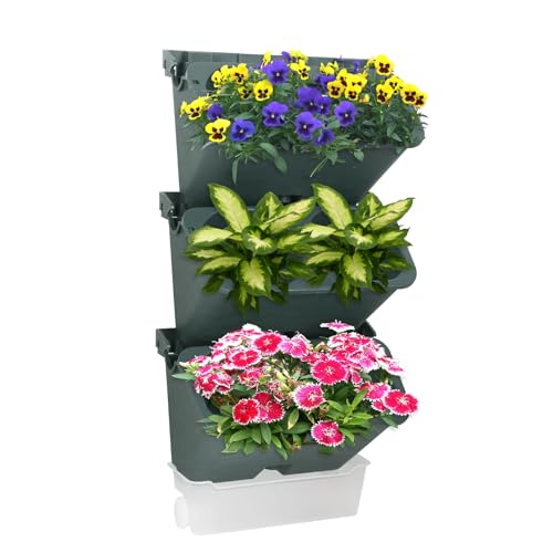 Lot de 3 pots de fleurs muraux à suspendre, jardinière verticale autonome - 2