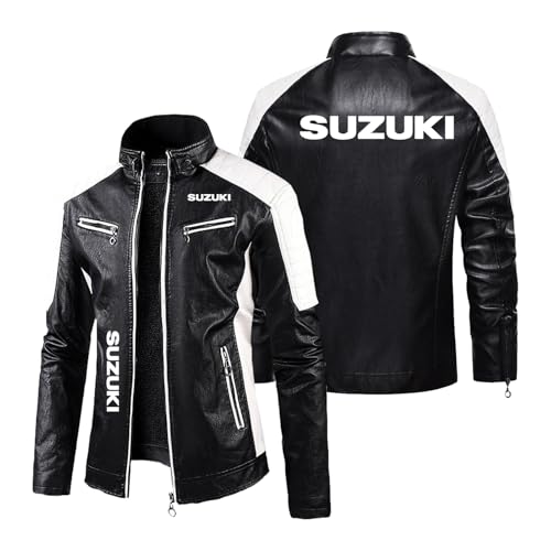 JANZBZSU Chaqueta De Moto para Hombre Prendas De Vestir Exteriores para SU.ZU.K.I Ropa De Cuero con Cremallera Y Forro Térmico Traje De Carreras De Cuero PU-HeiS||L