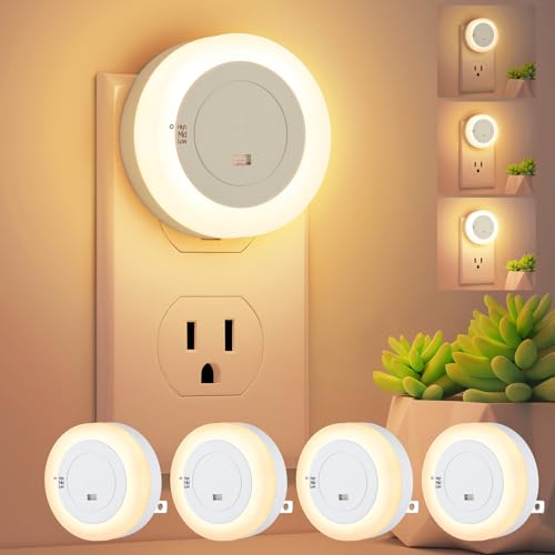 Image of LED Night Lights Plug in, Dimmable Nightlight Plug Into Wall with Light Sensor, Soft White Adjustable for Adults, Bedroom, Bathroom, 4-Pack
