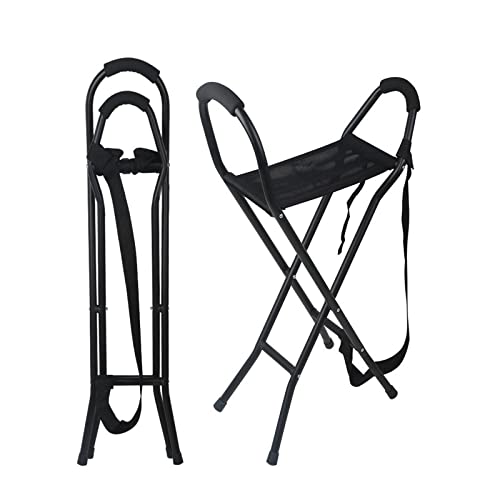 Bastón plegable con asiento de bastón con 2 asas y 4 patas, silla portátil de aluminio para ancianos, camping, taburete de viaje