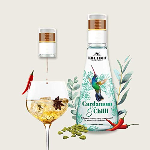 Cardamom & Chilli Naturally Flavored Sparkling Water by Kolibri - Non Alcoholic Drinks, Cocktail Mixers with Agave Syrup - Botanical, Bubbly, Fizzy Natural Spring Tonic Water for Mocktails (6 Pack)