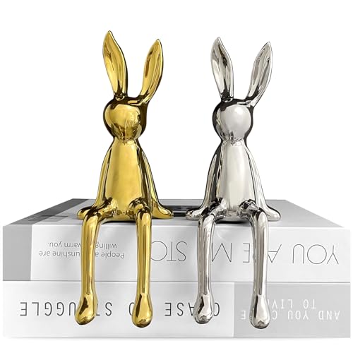 Estatuas Decorativas Conejo 2 piezas Oro y Plata