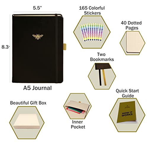 Settini Life Planner - Weekly & Monthly Planner - Undated Planner - Passion & Goal Planner - Gift For Women And Men - 1 Year Journal Planner - Organizer Notebook - Hardcover 8.5 X 5.5" - (Black, Golden Bee) #TOP3