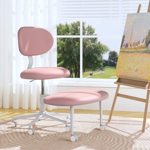 Image of Pinmoco Ergonomic Cross Legged Office Chair with Wheels, ADHD Chair for Adults, Meditation Chair, Yoga Office Chair, Comfortable Back Support, Height Adjustable,Small Spaces, PU Leather, Pink