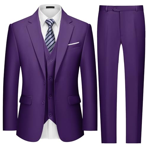 MAGE MALE Mens 2 Button 3-Piece Suits Slim Fit Tuxedo Set Wedding Business