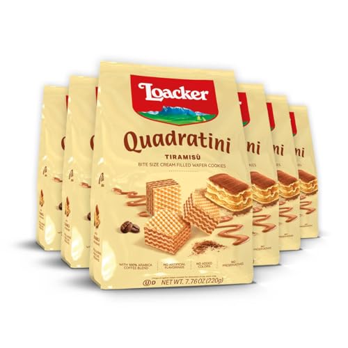Image of Loacker Quadratini Tiramisu Wafer Cookies, 30% Less Sugar, Non-GMO, 6-Pack