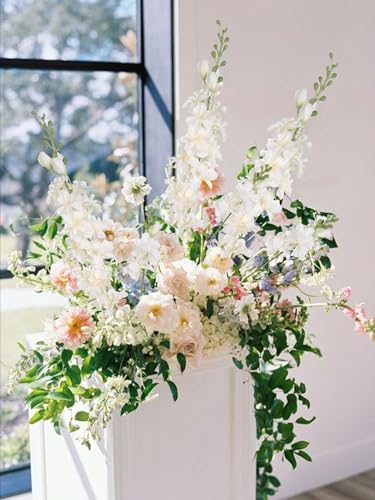 INSUNSIX 6PCS Champagne Silk Flowers Artificial Delphinium 33" Long Stem Flowers for Tall Vase Ivory White Faux Flowers for Wedding Centerpieces for Home Decor Indoor (Champagne)