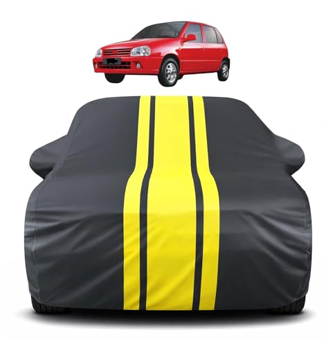 Image of Auto Hub Car Cover Compatible with Maruti Zen with Mirror Pocket, Soft Cotton Lining, Zen Car Cover Waterproof - Yellow-Black