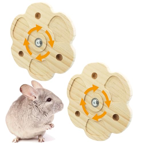 PINVNBY 2 PCS Natural Wooden Chinchilla Chew Toys Rotatable Chinchilla Toy Interactive Teeth Grinding Chew Toy Hanging Chinchilla Cage Accessories for Bunny Rabbit Guinea Pig Hamster Squirrel (Flower)
