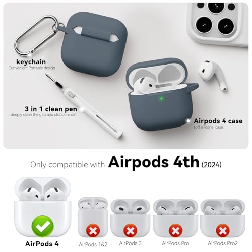 MCTOPZO for AirPods 4 Case 2024 Come with Cleaner Kit,Soft Silicone Protective Cover for Apple AirPods 4th Generation Cases with Keychain,Compatible with AirPod 4 Case for Women Men-Grey by MCTOPZO - Image 2