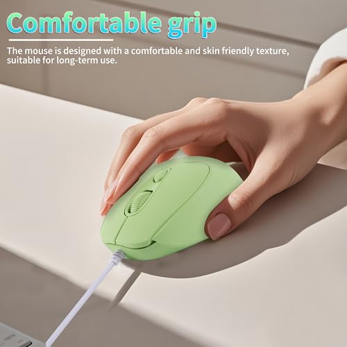 Ratón óptico con cable USB-C de 1600 DPI verde compatible con MacBook, Surface y smartphones 2