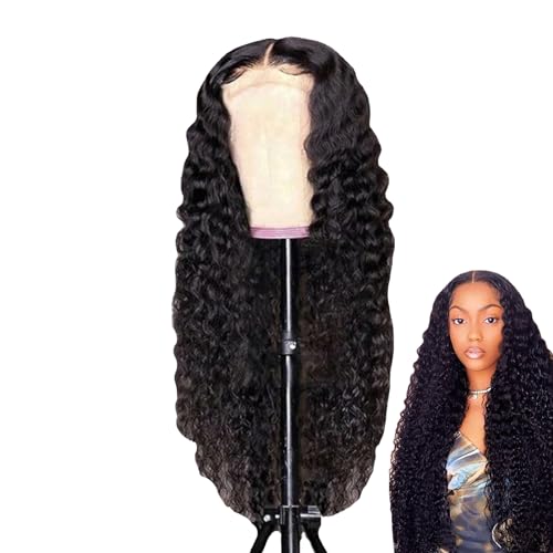 Lockige Echthaar-Perücke, tiefe Wellen-Lace-Front-Perücken - Tief gewellte, klebefreie, vorgezupfte HD-Lace-Frontal-Perücken,180% hochdichtes Echthaar für Frauen, Lace-Front-Perücke, tief Puzzlegame
