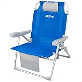 Aktive 62633 - Silla playa plegable y reclinable 5 posiciones, Silla portátil plegable 55x67,5x86cm, Incluye cojín, 1 bolsillo, 1 bolsa con cremallera y topes antivuelco, Sillas de playa