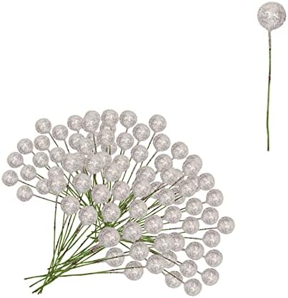 Mienocol 100pcs Christmas Artificial Frosted Fruit Berry,1.4cm Red Artificial Berry Twig Stem Berry Fruits Picks Winter Berries Bunch for Christmas Wreath Making Xmas Tree Decorations Supplies
