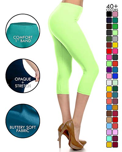NCPR128-NEONGREEN Capri Solid Leggings, One Size
