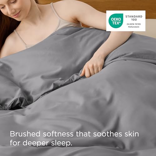 Image of Bedsure Duvet Cover Queen Size, 1Pc Soft Double Brushed Bedding, Grey | For Kids & Adults, 90 inchx90 inch, Only 1 Comforter Cover, No Pillow Shams, Hotel Luxury, Breathable, Lightweight, Zipper Closure