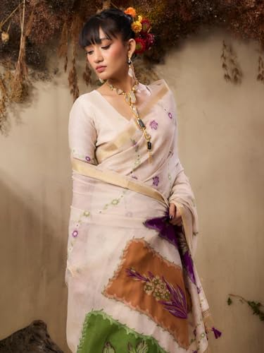 Image of SGF11 Women's Soft Cotton Linen Silk Saree With Unstitched Blouse Piece