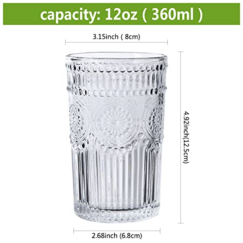 Bpfy Textured Clear Striped Drinking Glasses Set Of 4, 12 Oz Ribbed Glassware Set With Gift Box Cocktail Set, Glass Cups, Iced Coffee Cup, Vintage Water Glasses #TOP1