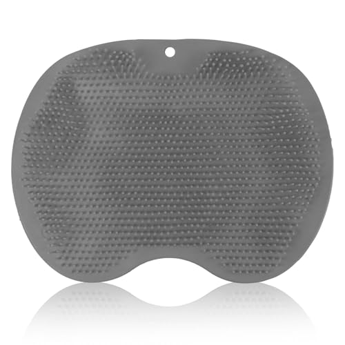 Back/Foot Scrubber for Shower Silicone Brush with Suction Cup for Cleaning & Exfoliating Skin Shower & Bath Scrubber Mat for Foot Care Exfoliation Spa Reduces Pain (Grey)