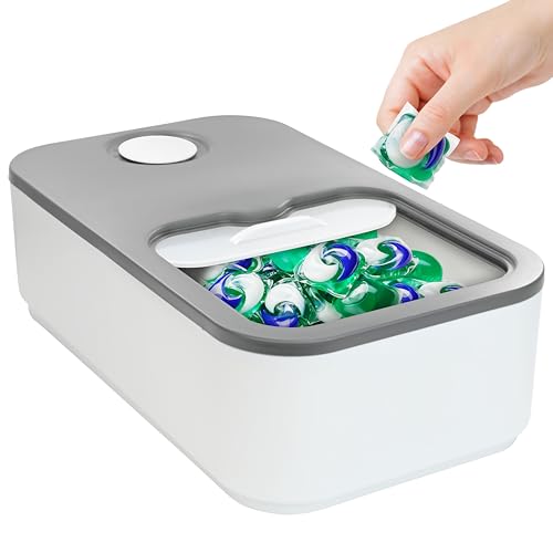Skywin - Contenedor grande para colada con tapa deslizante, soporte para cápsulas, 15 x 8,7 x 4,5 pulgadas, capacidad para 12 libras o 120-150 cápsulas, contenedor para...