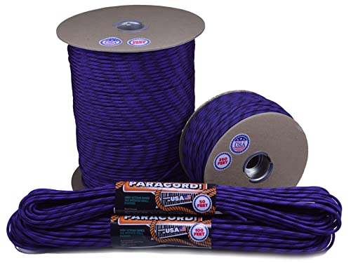 Bored Paracord - 1', 10', 25', 50', 100' Hanks & 250', 1000' Spools of Parachute 550 Cord Type III 7 Strand Paracord Well Over 300 Colors - Raven - 1 Foot