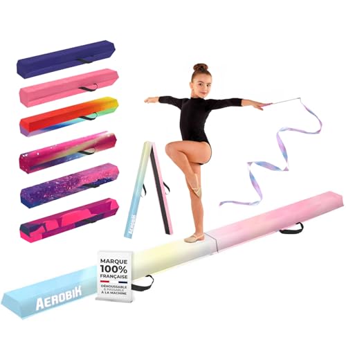 Aerobik | Poutre de Gymnastique Pliable 240 cm Arc en Ciel | Stable, Antidérapante et Lavable | Enfants & Adultes | Ruban de Gymnastique Offert pour Un entraînement Complet | Original Corner