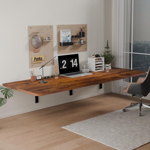 IAE 48' x 22' Floating Foldable Desk,Wall-Mounted Folding Computer Table with Engineered Wood,Study Table with Shelf Brackets,Fold Down Shelf,Fold Computer Desk for Small Spaces,Holds 500 lb,Rustic