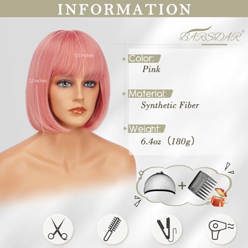 BARSDAR Pink Short Wig With Bangs - Image 2