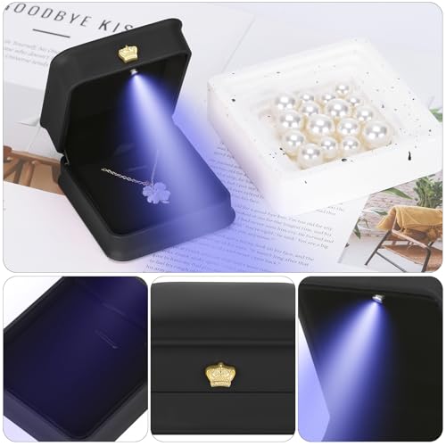Necklace Pendant Gift Box with LED Light, Premium PU Leather Jewellry Storage Display Case for Wedding Engagement Birthday Anniversary Ceremony for Women Girl (Black) - Image 6