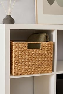 Khevga Storage Basket made of Water Hyacinth – Rectangular Wicker Basket with Handles – Box Compatible with Shelf & Kallax – 37x28x20 cm – Natural