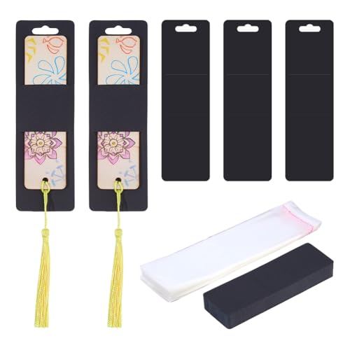 Supports de marque-pages kraft noir 15x4,5 cm avec pochette plastique pour création artisanale