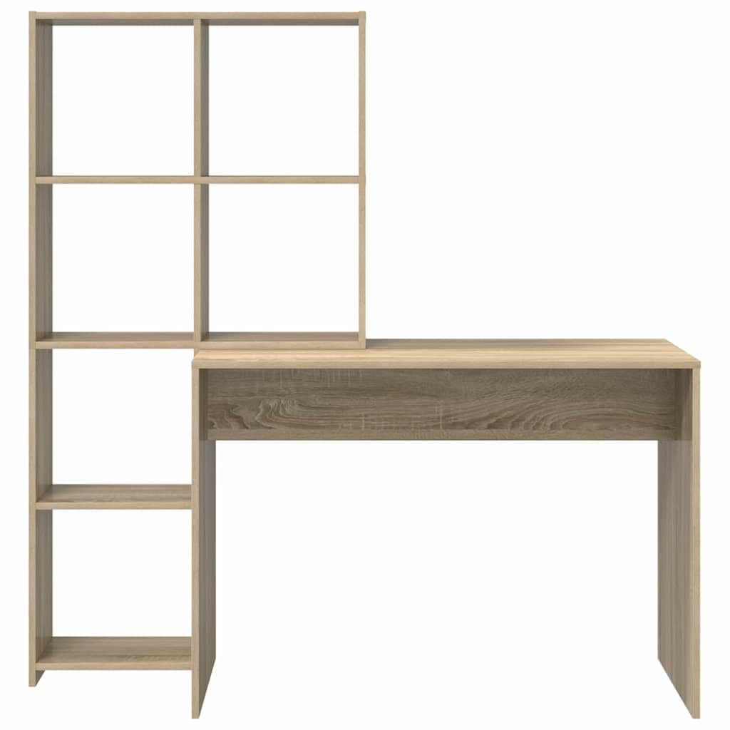 Scrivania in rovere Sonoma, 138,5 x 55 x 143 cm, 4 ripiani, spazio e ripiano, ergonomica per home office, ufficio, studio, gaming, PC e laptop