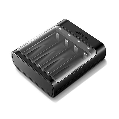 UGREEN 4 Slot AA AAA Universal Battery Charger with Micro USB Charging Cable for AA, AAA, C, D, 9V Ni-MH Ni-CD Rechargeable Batteries.