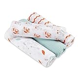 aden by aden + anais Swaddleplus Baby Swaddle Blanket, 100% Cotton Muslin, Large 44 X 44 inch, 4 Pack, Brave Little Ones