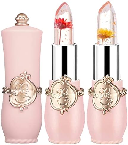 Deepmind 2 Pcs Crystal Flower Jelly Lipstick Magic Lip Color Changing Lip Balm PH Clear Temperature Color Changing Lipstick Long Lasting Nutritious Moisturizing Lip Gloss (02#)
