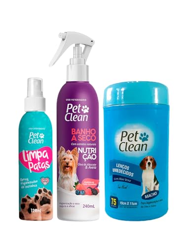 Kit Banho A Seco Nutrição Limpa Patas Lenço Macho Pet Clean