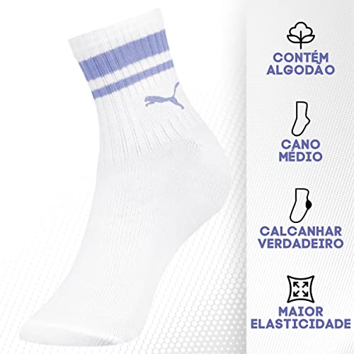 Kit 06 Pares Meia Puma Infantil Cano Médio Algodão Criança | Kit Menina: 2 Lilás - 2 Rosa - 2 Lavand