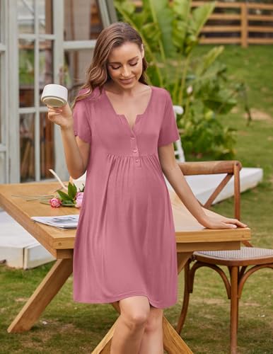 Ekouaer Labor/Delivery/Hospital Gown Nursing Dress Maternity Nightgown Sleepwear for Breastfeeding Burgundy XXL — view 3