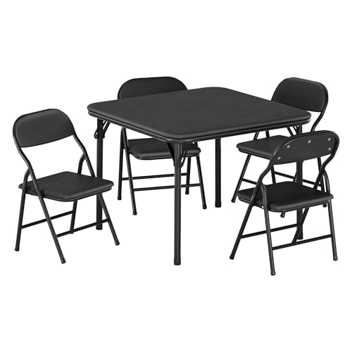 GarveeMore Conjunto De Mesa y 4 Sillas Plegables, Estructura Robusta y Duradera, para Cocina, Comedor y Espacios Pequeños Negro