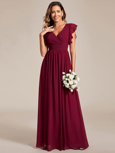 Ever-Pretty Women's Flowy Chiffon A Line Ruffles Sleeves Back Cutout Bridesmaid Dresses 018192
