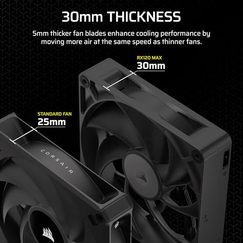 Image of CORSAIR iCUE Link RX120 MAX 120mm PWM Thick Fan - High-Static Pressure - Liquid Crystal Polymer - Magnetic Dome Bearing - Single Fan - Black